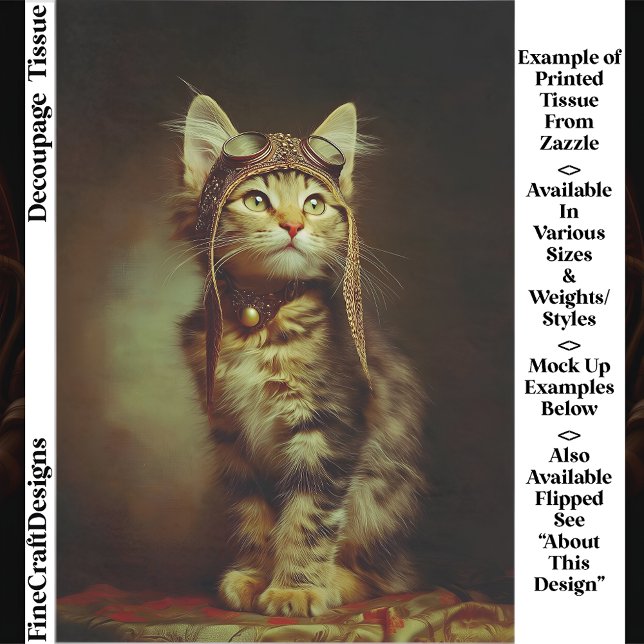 Papel De Seda Fantasy Steampunk Aviator Kitten FB6R Decoupage (Criador carregado)