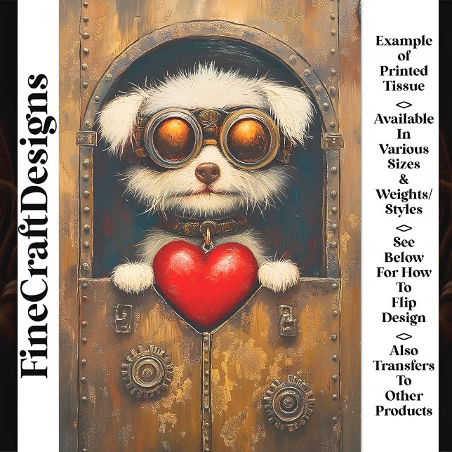 Papel De Seda Fantasy Steampunk Puppy Dog + Heart AR4 Decoupage (Criador carregado)