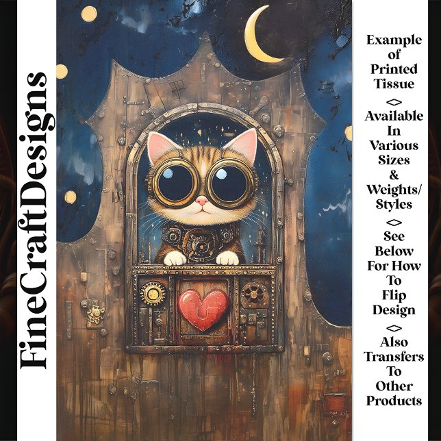 Papel De Seda Fantasy Steampunk Tabby Cat Kitten AR1 Decoupage (Criador carregado)