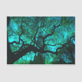 Papel De Seda Fantasy Turquoise Tree Silhouette
