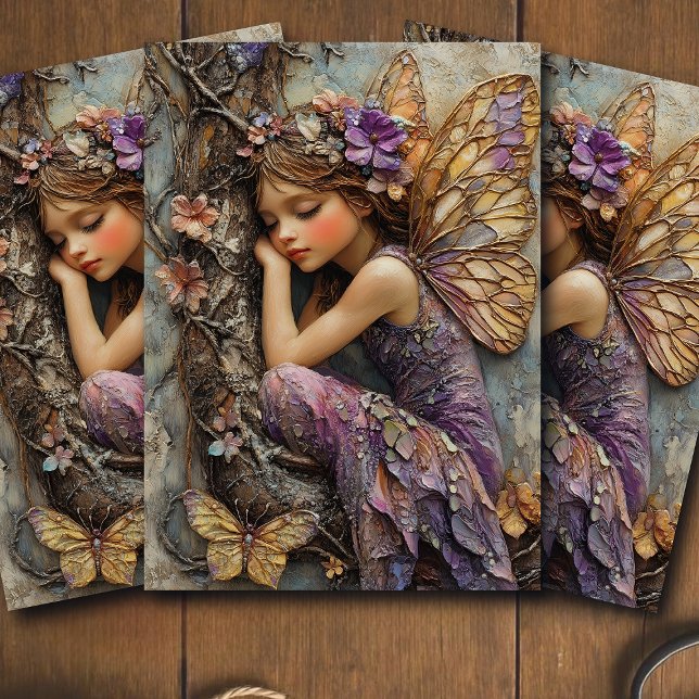 Papel De Seda Fantasy Woodland Fairy with Butterflies Decoupage (Criador carregado)