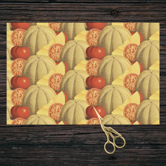 Papel De Seda Farmhouse Chic Red Dourado Cantaloupes e Tomates (Criador carregado)