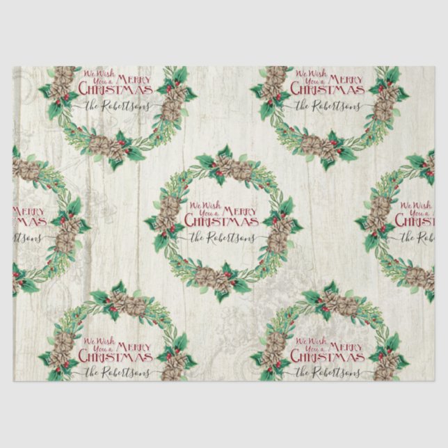 Papel De Seda Farmhouse Feliz Natal Fúria Pine Cone Família (Frente )
