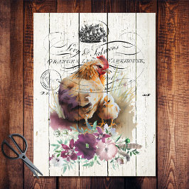 Papel De Seda Farmhouse Floral Leghorn Chickens