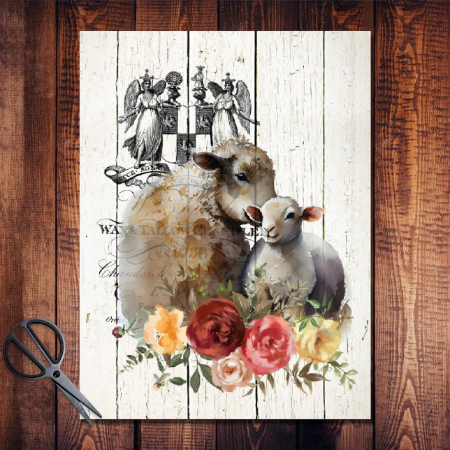 Papel De Seda Farmhouse Floral Merino Sheep (Criador carregado)