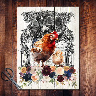 Papel De Seda Farmhouse Floral Rhode Island Red Chickens