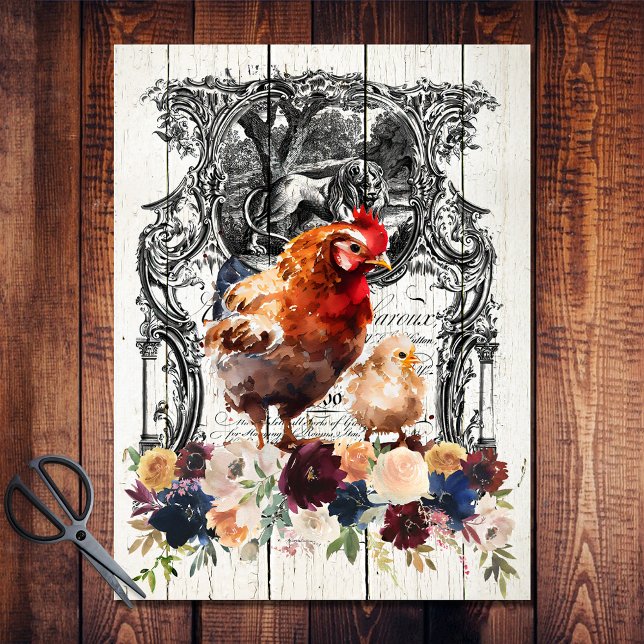 Papel De Seda Farmhouse Floral Rhode Island Red Chickens (Criador carregado)