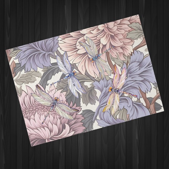 Papel De Seda Farmhouse Francês Lavanda Floral Dragões Rosa (Criador carregado)
