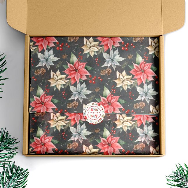Papel De Seda Farmhouse Poinsettia Watercolor Foliage (Criador carregado)