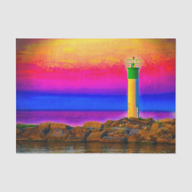 Papel De Seda Faro Pôr do Sol Colorido (Frente )