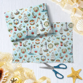 Papel De Seda Faróis de Natal náuticos que navegam em navios