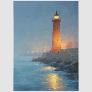 Papel De Seda Farol Costeiro Brilho Quente Pôr do Sol
