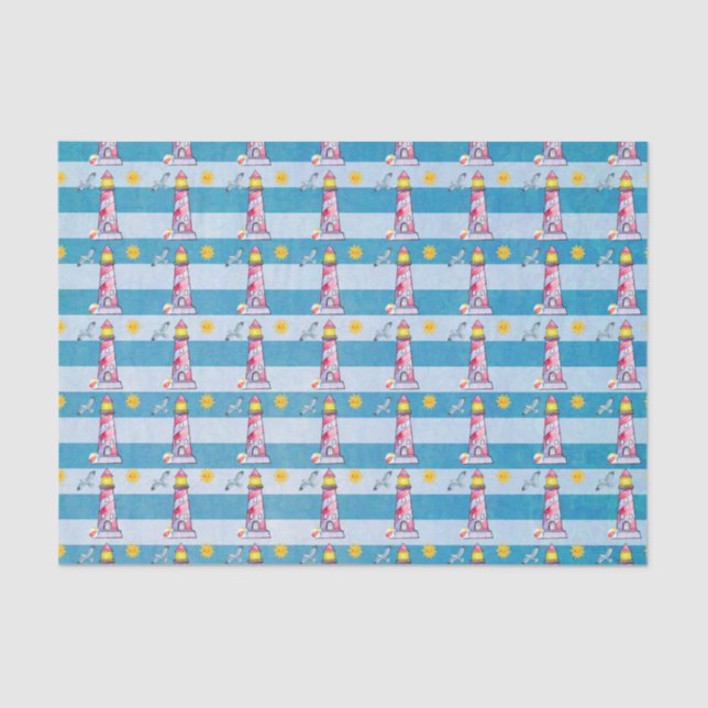 Papel De Seda Farol de Cores de Água Striped Vermelha (Frente )