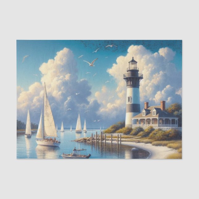 Papel De Seda Farol de Harbour Town em aquarela  (Frente )