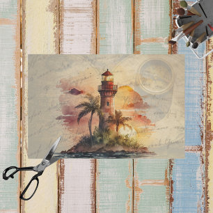 Papel De Seda Farol de Vintage de Summer Watercolor Sunset