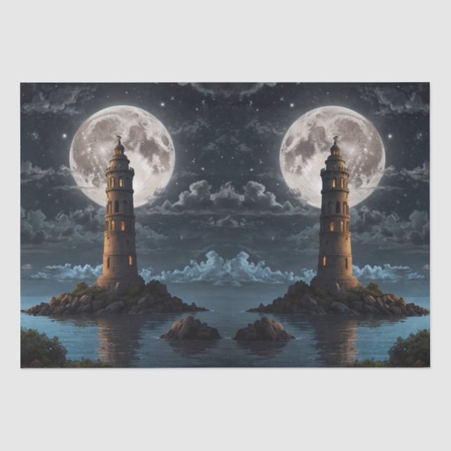 Papel De Seda Farol iluminado à luz da lua numa noite clara (Frente )