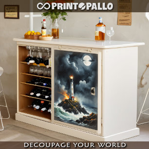 Papel De Seda Farol numa noite de lua tempestuosa -