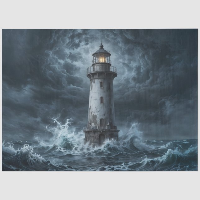 Papel De Seda Farol Tempestuoso Decoupagem Oceânica (Frente )