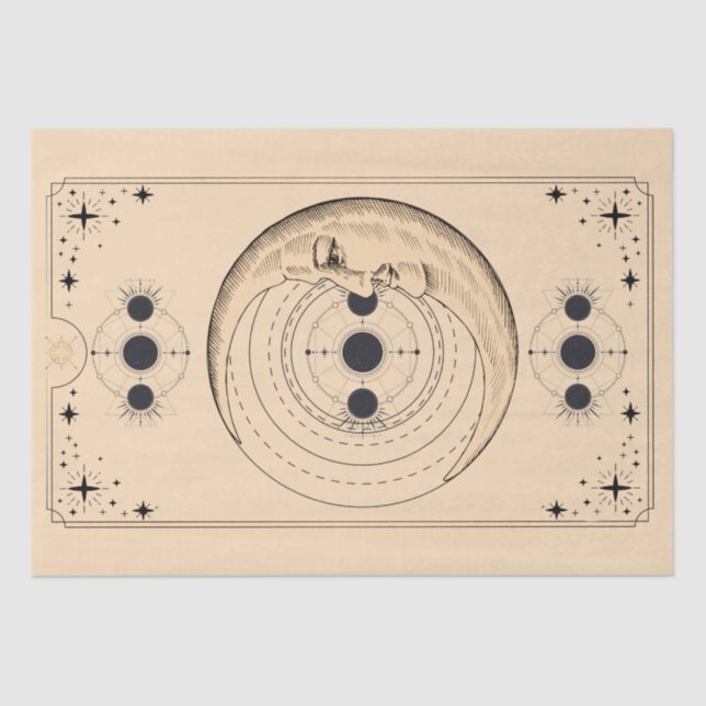 Papel De Seda Fases da lua nuvens de cartas tarot angustiadas (Frente )