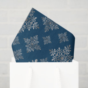 Papel De Seda Faux Cinzas Flocos De Neve Em Azul (Folha Não Real