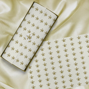 Papel De Seda Faux Dourado FleurDeLis sobre o Marfim