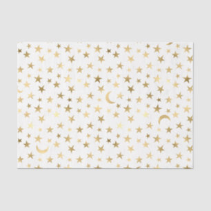 Papel De Seda Faux Foil Dourada Lua e Estrelas
