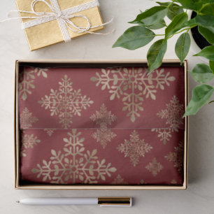 Papel De Seda Faux Ouro Flocos De Neve Em Vermelho (Folha Não Re