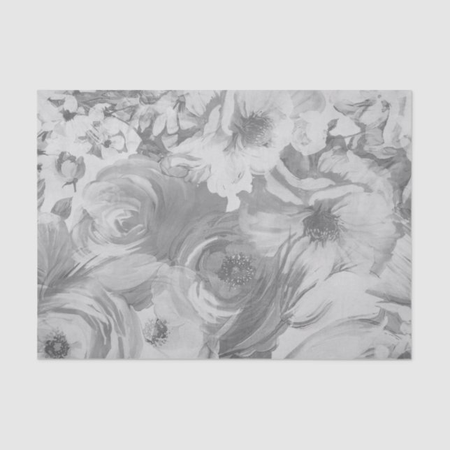 Papel De Seda Faux Painted Floral | Preto e branco (Frente )