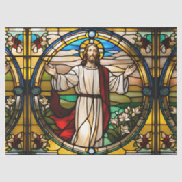 Papel De Seda Faux StainGlass Jesus com desacoplamento de armas