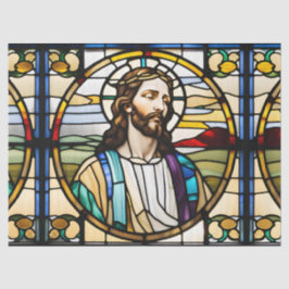 Papel De Seda Faux StainGlass Jesus para Artesanato de Decoupage