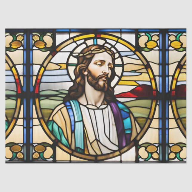 Papel De Seda Faux StainGlass Jesus para Artesanato de Decoupage (Frente )