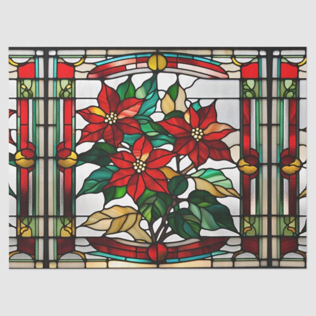 Papel De Seda Faux Staintia Glass Poinsettia para Artesanato de  (Frente )
