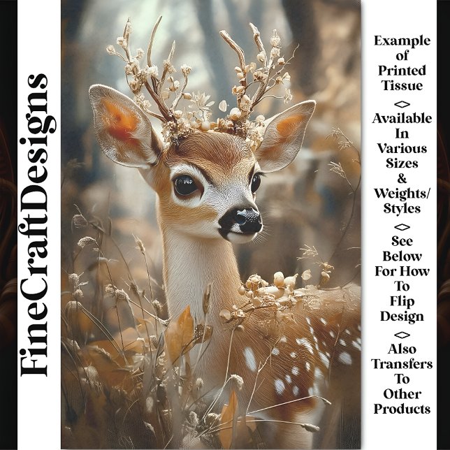 Papel De Seda Fawn Em Woodland, Flores, Berries: Decoupage CF7 (Criador carregado)