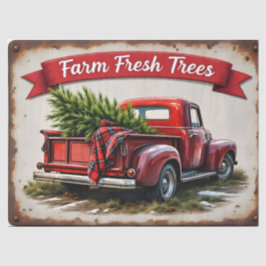Papel De Seda Fazenda Árvores frescas Vintage Truck Red Holiday 