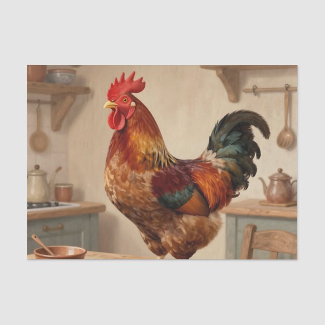 Papel De Seda Fazenda da Galinha Orgulhosa Cozinha Rústica (Frente )