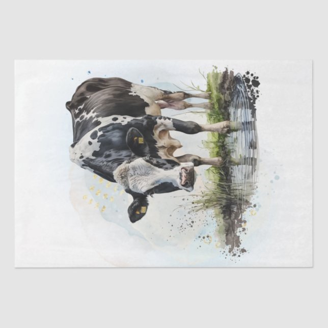 Papel De Seda Fazenda Dairy Cow Watercolor (Frente )