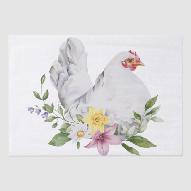 Papel De Seda Fazenda primavera Hen Floral Watercolor (Frente )