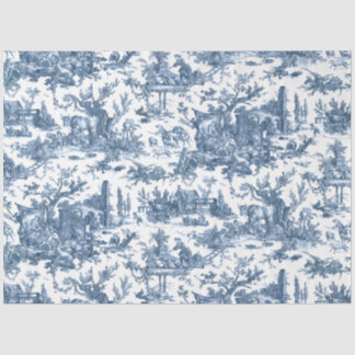 Papel De Seda Fazenda russa da Vintage - Azul e branco francês
