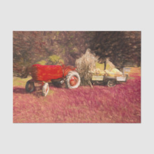 Papel De Seda Fazenda Trator Red Country Autumn Pumpkins Art