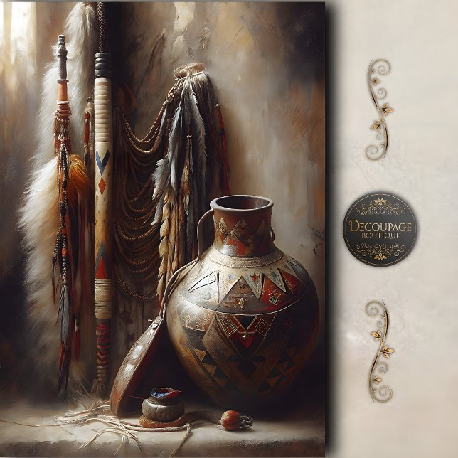 Papel De Seda Feather Headdress & Tribal Pot Decoupage (Feather Headdress & Tribal Pot Decoupage Tissue Paper)