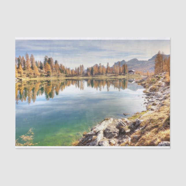 Papel De Seda Federa Lake Landscape - Lago Federa, Itália (Frente )