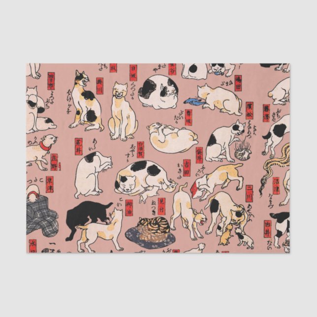 Papel De Seda felinos japoneses gatinho Ukiyo-e engraçado (Frente )