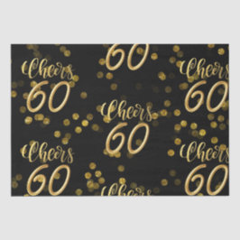 Papel De Seda Feliz 60º Aniversário do Teto Negro e Dourado