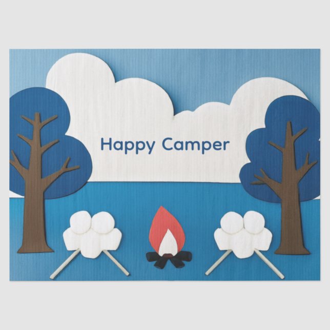 Papel De Seda Feliz Acampante com Texto Personalizado com Fogo e (Frente )