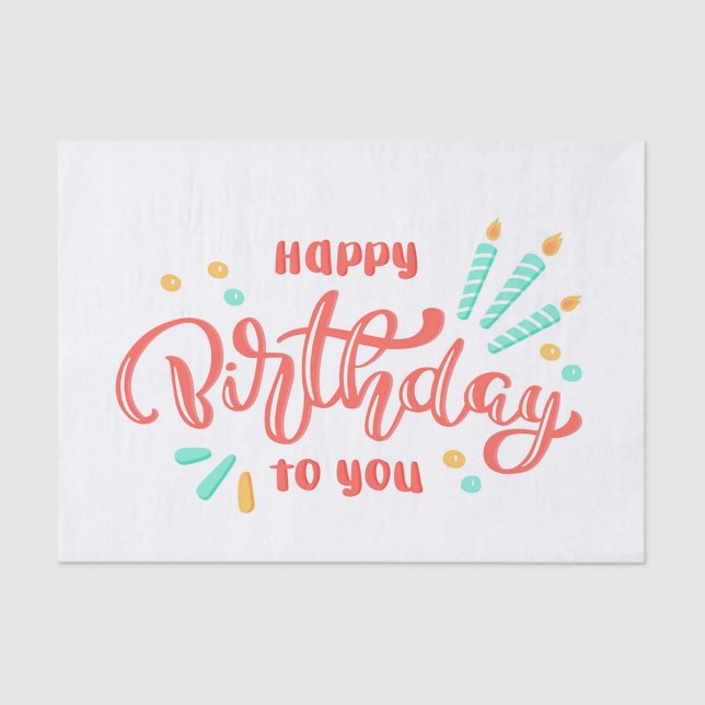 Papel De Seda Feliz aniversário (Colorful Tissue Paper featuring the phrase Happy Birthday to You!)