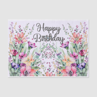Papel De Seda Feliz Aniversário Aquarela Campo de Flores Selvage