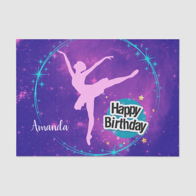 Papel De Seda Feliz Aniversário Ballerina Galaxy Personalizado (Frente )