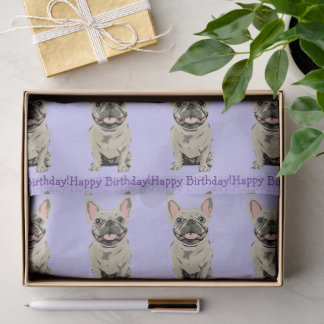 Papel De Seda Feliz aniversário -Bulldog Francês Creme
