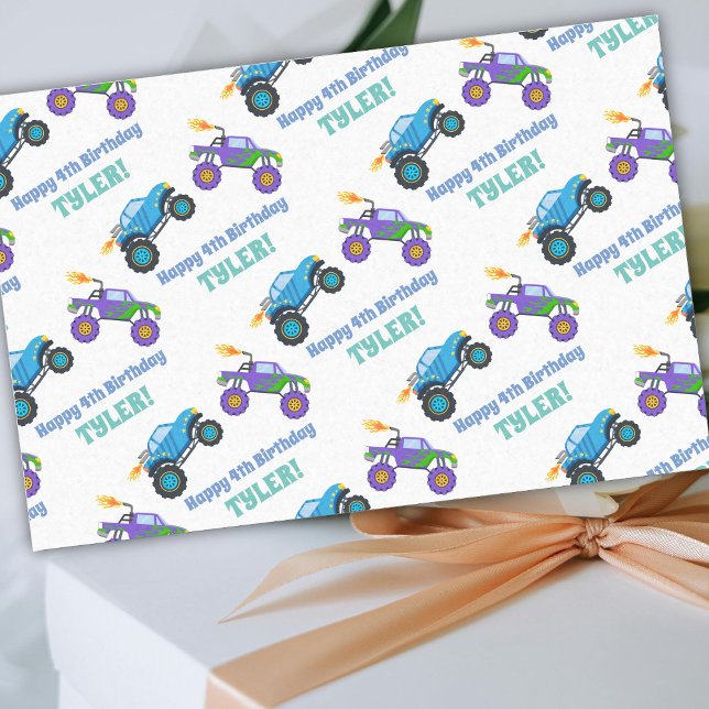 Papel De Seda Feliz Aniversário, Caminhões Monstros, Nome da Cri (Criador carregado)