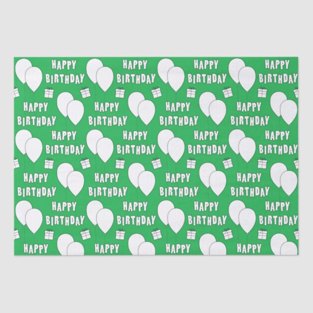 Papel De Seda Feliz Aniversário Com Fundo Verde De Balões (Frente )
